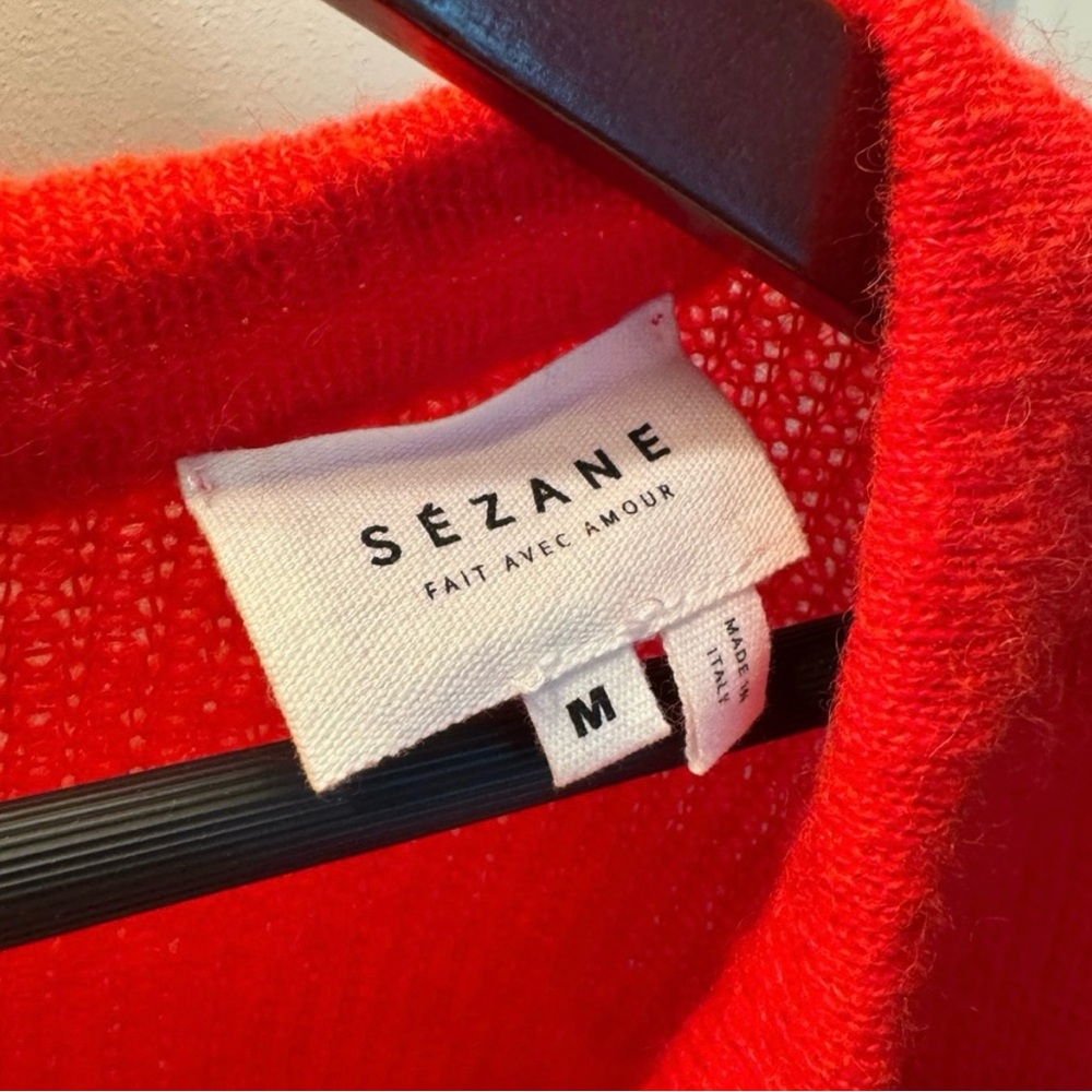 Sezane Cooper Jumper Front tie bow Red M - Picture 2 of 5